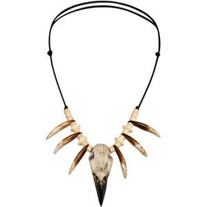 Handmade Adjustable Tribal Necklace with Tooth & Raven Skull Ethnic